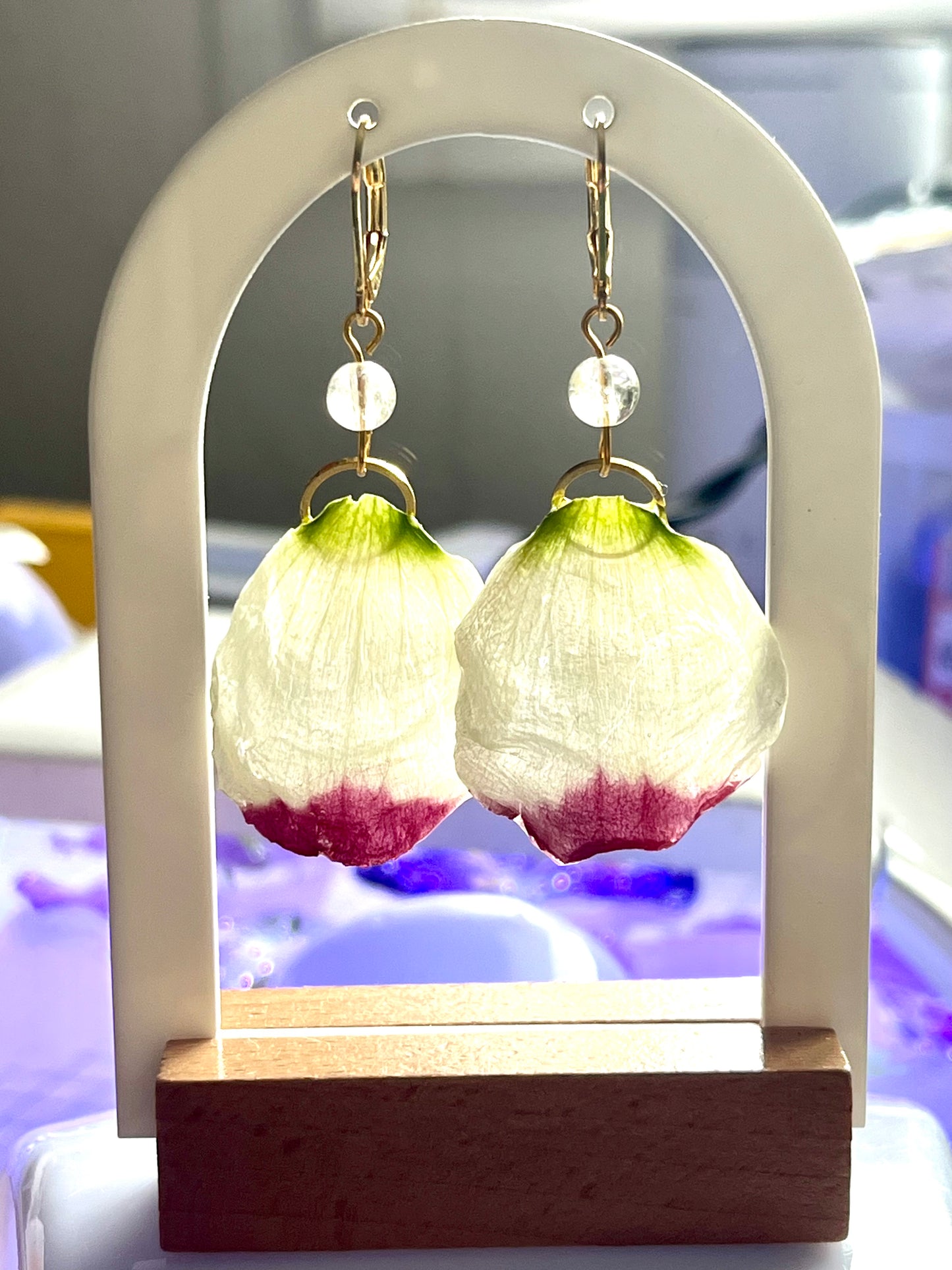 Boucles d’oreilles pétales de Lisianthus & citrine