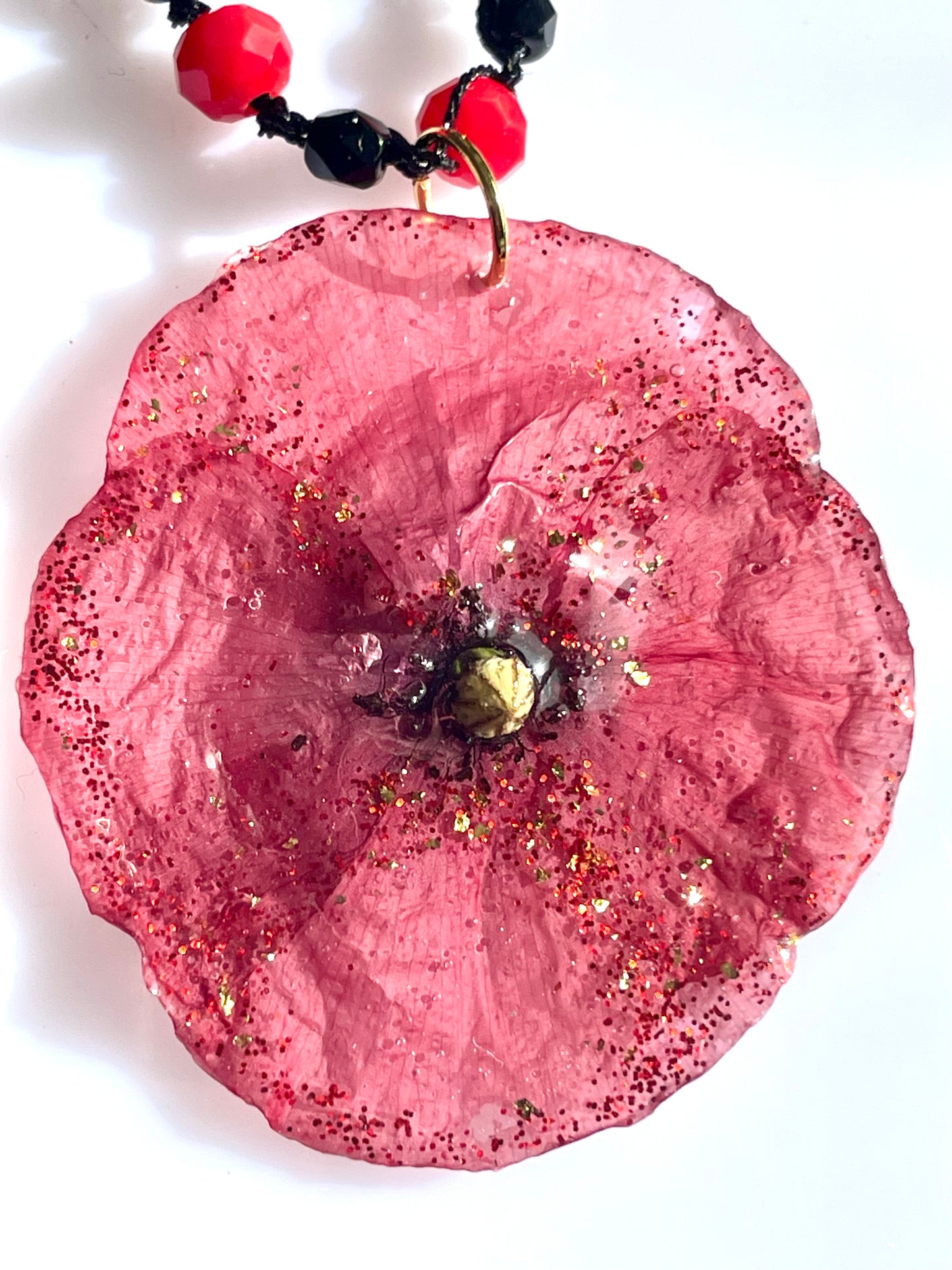 Collier Coquelicot & perles de verre