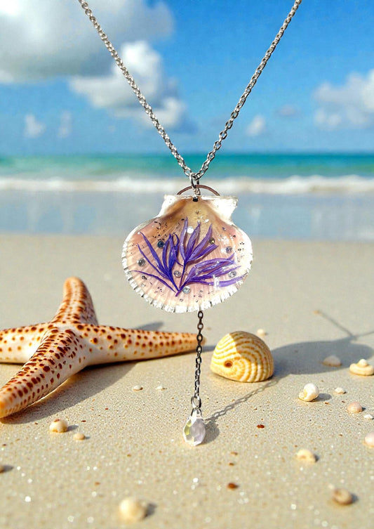 Collier coquillage & pétales de bleuet - Aux fleurs de Chloé Collier coquillage & pétales de bleuet Collier Collier