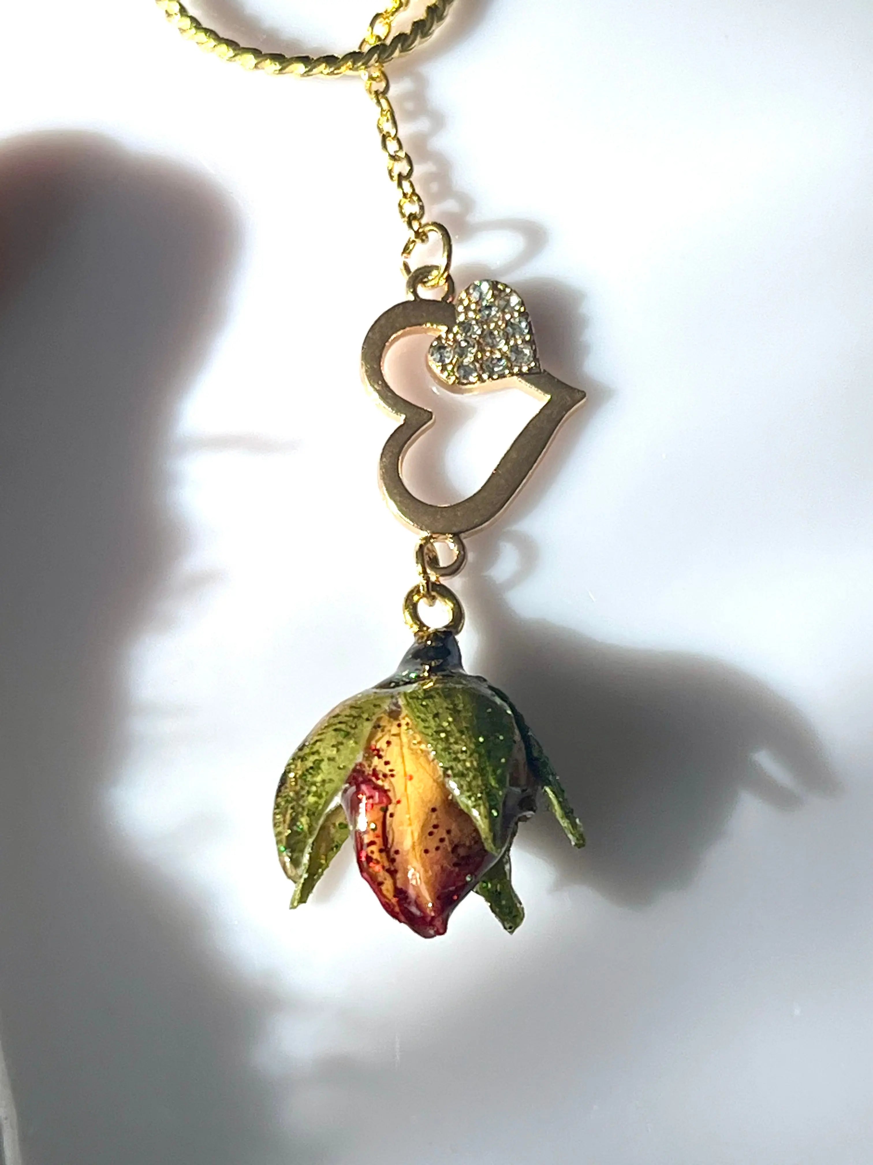 Collier Bouton de Rose orange & coeur zircons Aux fleurs de Chloé