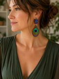 Boucles d’oreilles Pensées & plumes de Paon