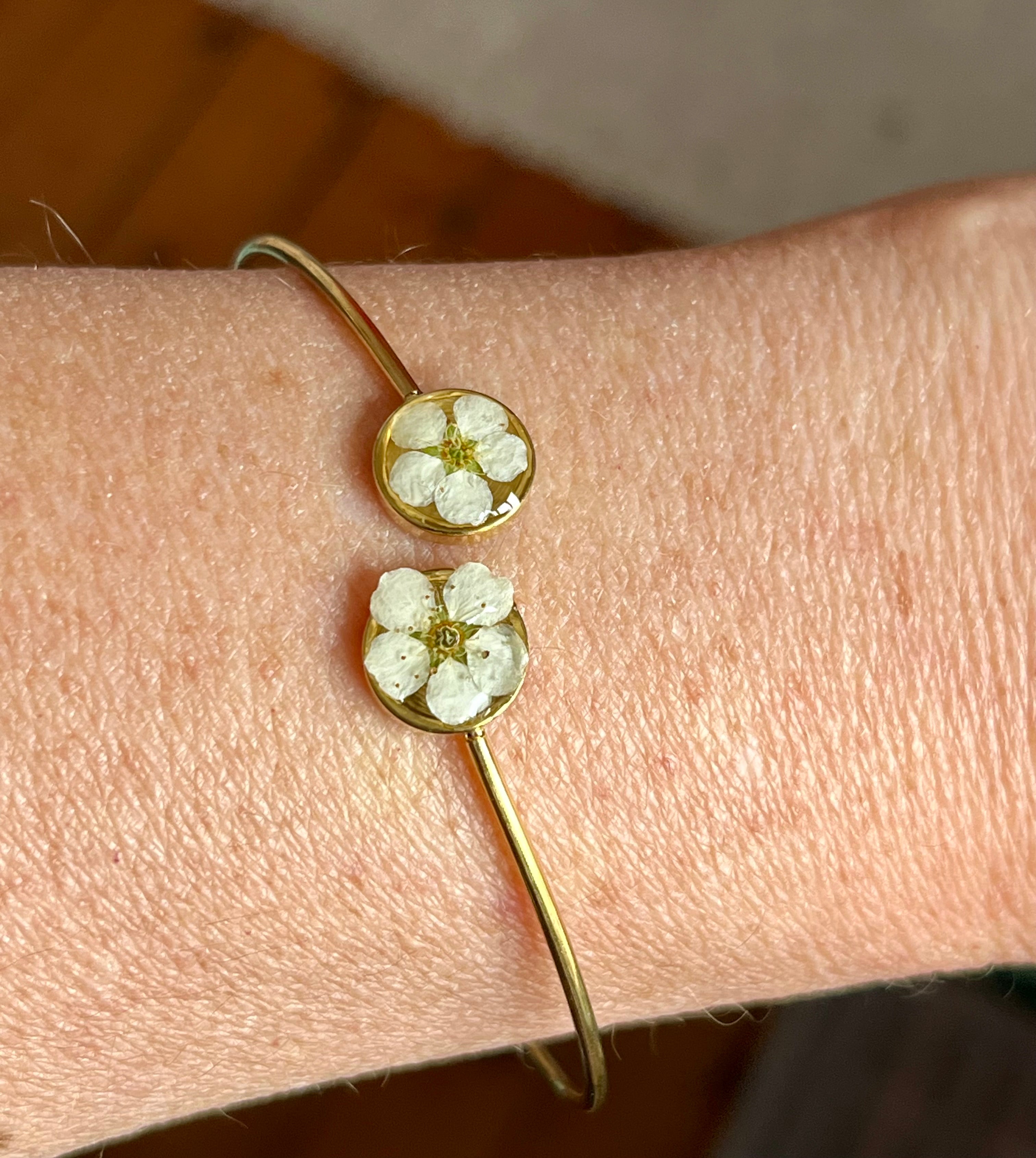 🌸 Bracelet Jonc Fleurs Lilas et Spirée