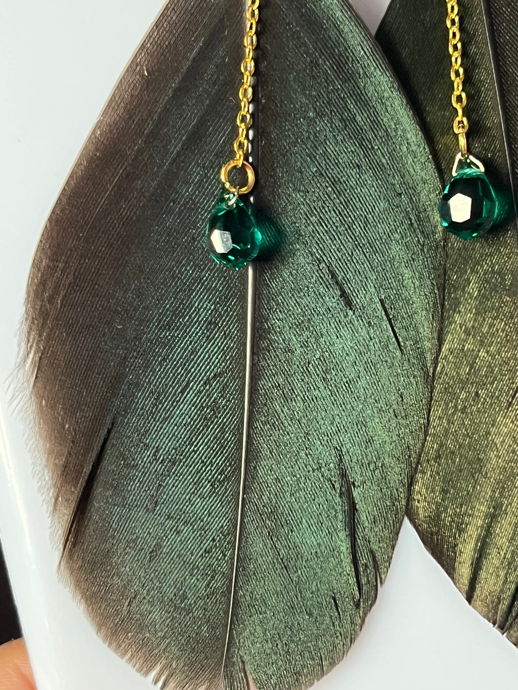 Boucles d’oreilles Pensées & plumes de paon 🦚