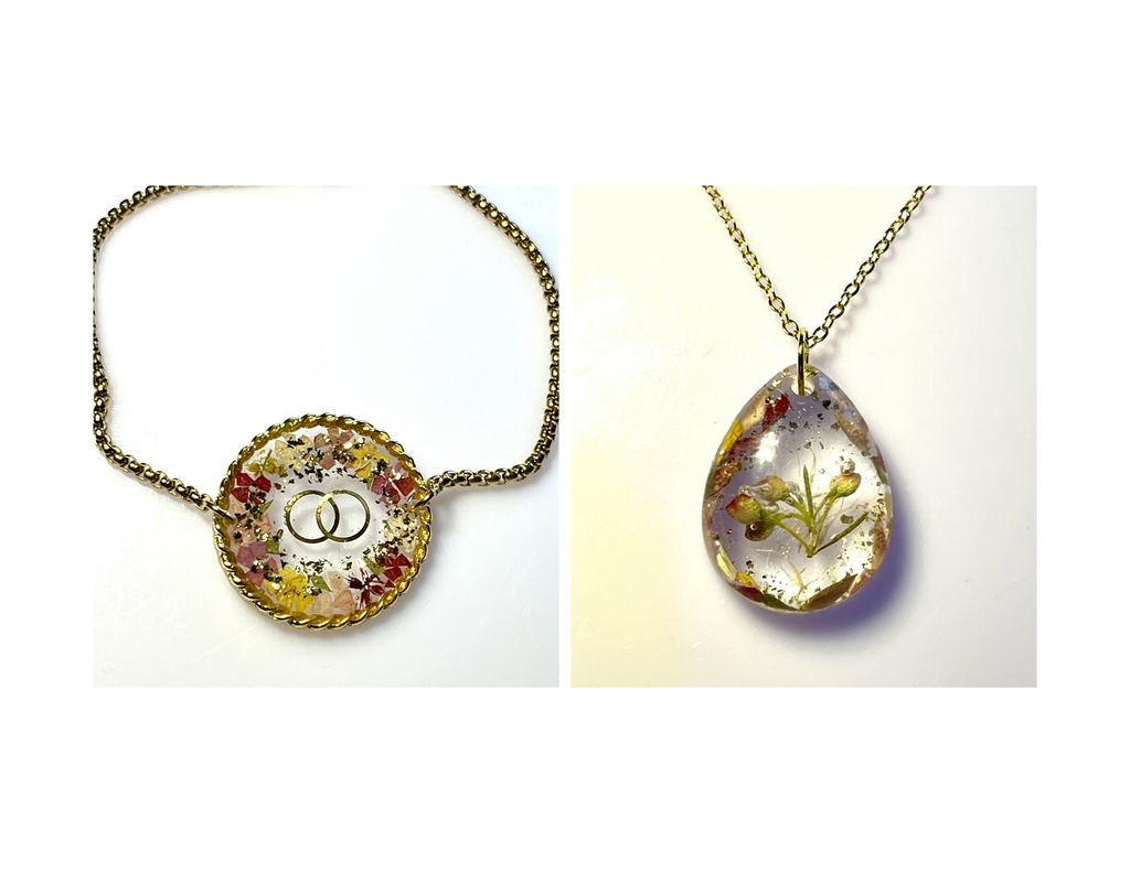 Bijoux avec fleurs bouquet de mariée