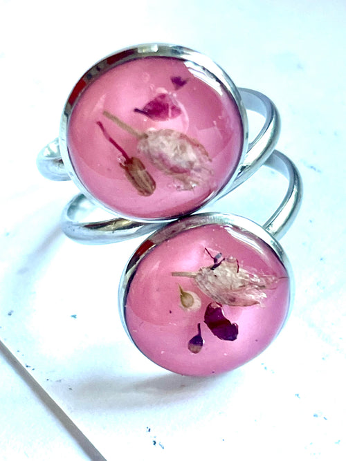 Bague double cabochon fleurs Allium - Aux fleurs de Chloé Bague double cabochon fleurs Allium Bague Bague