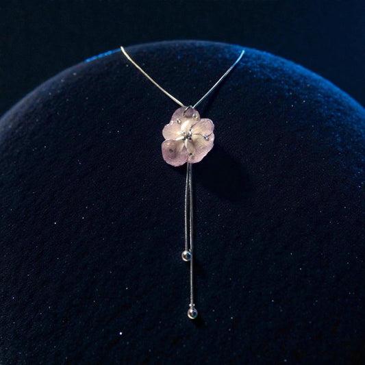 Collier ajustable argenté Hortensia mauve - Aux fleurs de Chloé Collier ajustable argenté Hortensia mauve Collier Collier