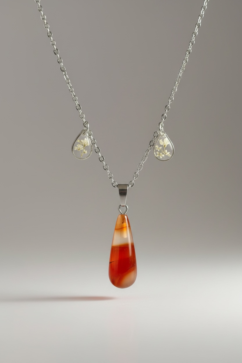 Collier fleurs de carotte sauvage & cornaline - Aux fleurs de Chloé Collier fleurs de carotte sauvage & cornaline Collier Collier