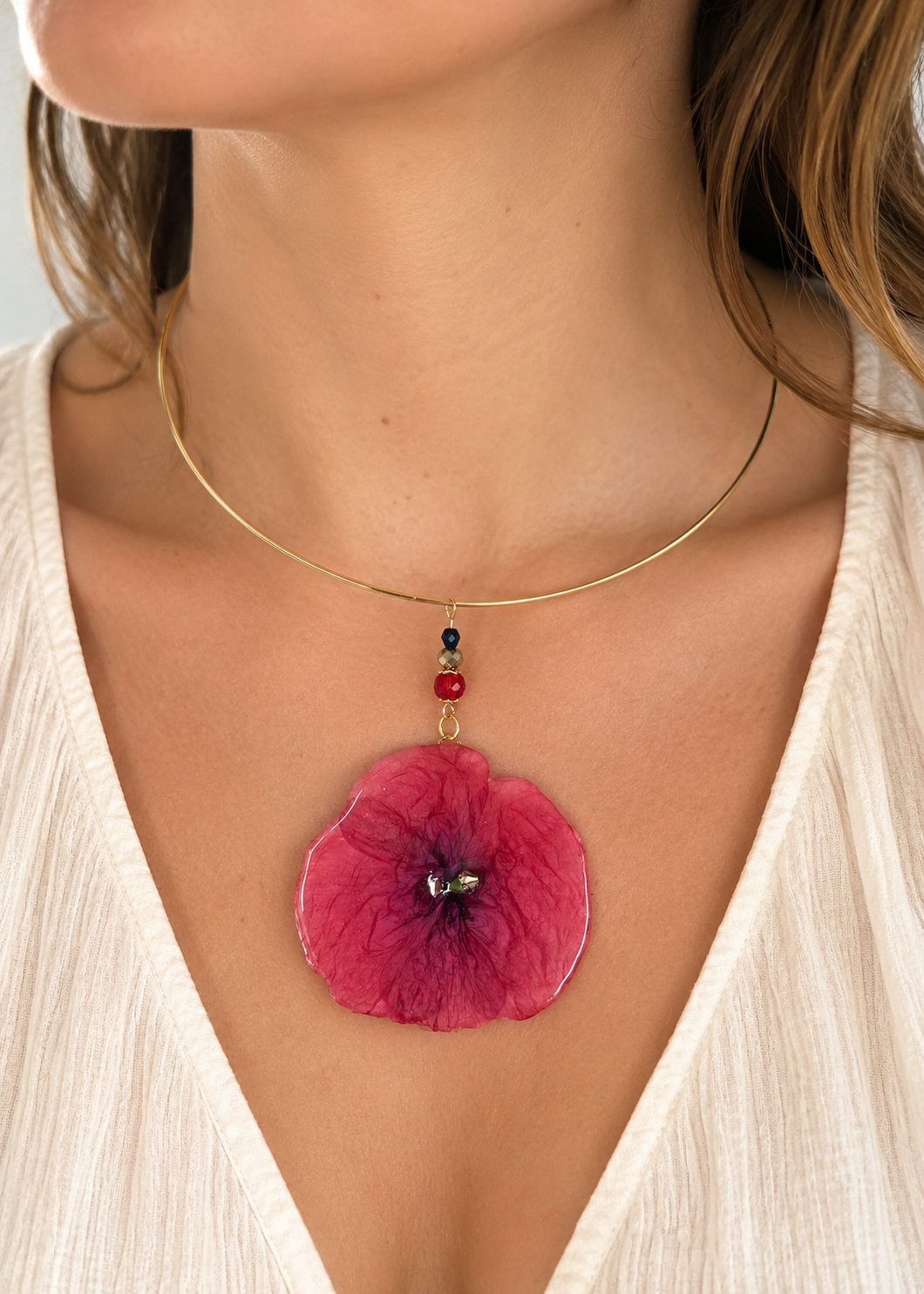 Collier Coquelicot – Fleur Naturelle Préservée