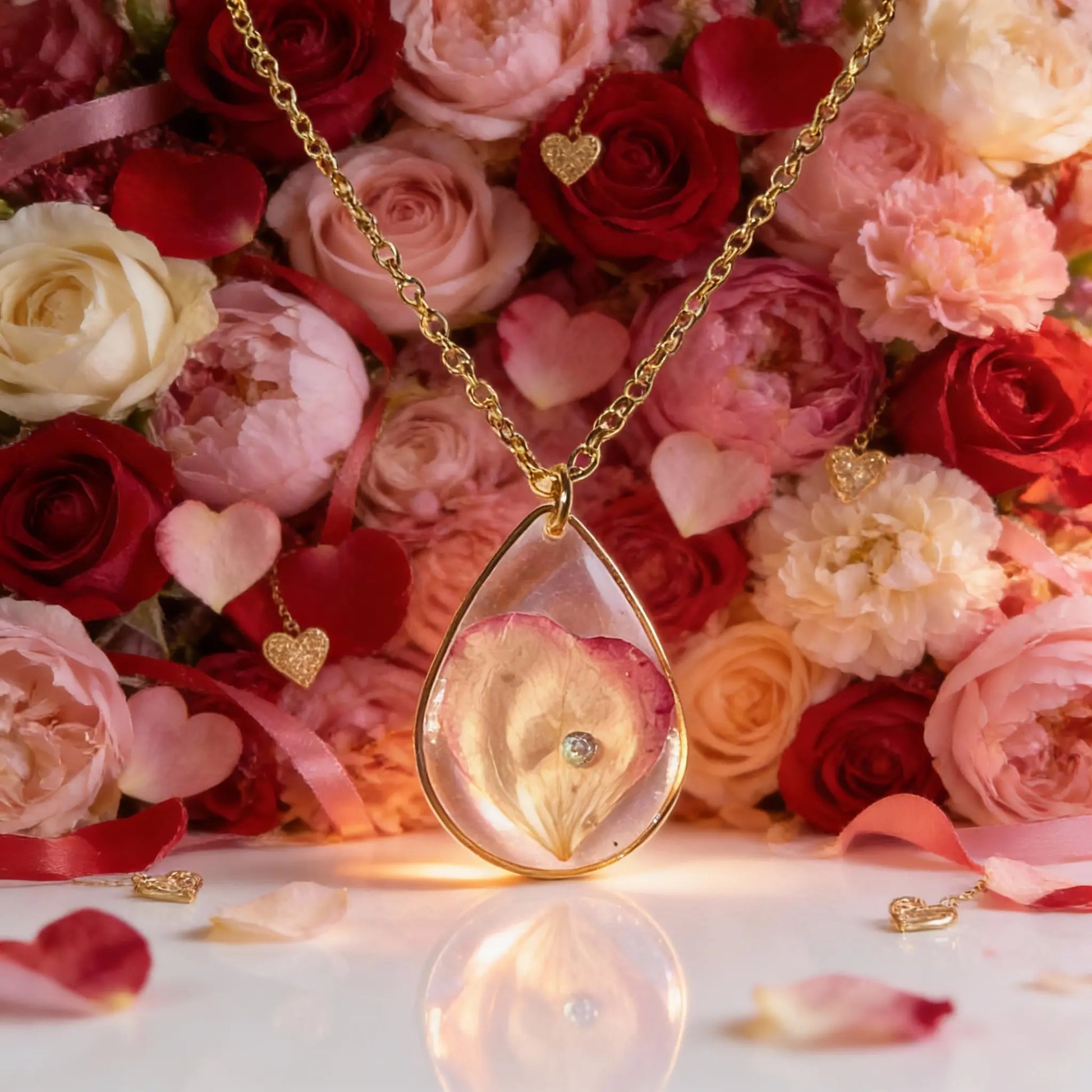 Collier larme de pétale de Rose rose Aux fleurs de Chloé
