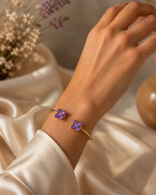 🌸 Bracelet Jonc Fleurs Lilas et Spirée