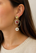 Boho Dried Flower Earrings – Gold & Mother-of-Pearl
