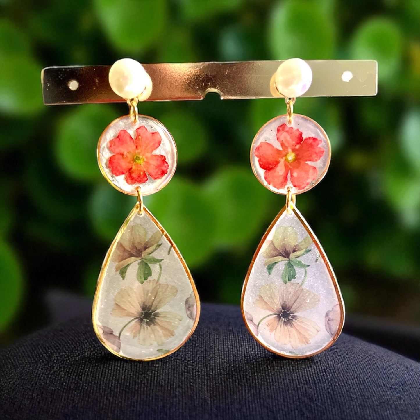 Boucles d’oreilles fleurs de Lantana & larmes de papier fleuri