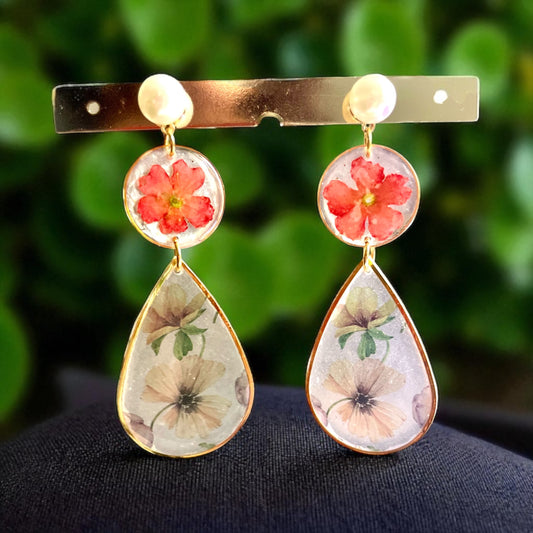 Boucles d’oreilles fleurs de Lantana & larmes de papier fleuri