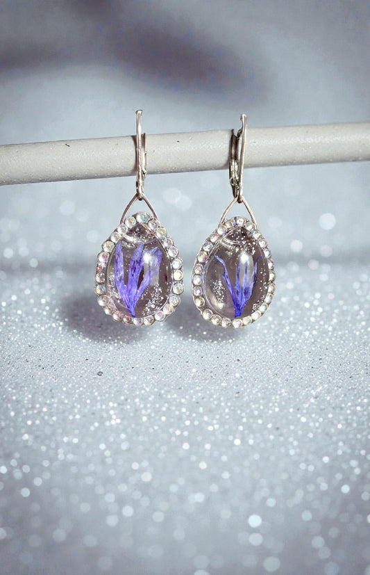 Boucles d’oreilles larmes de Bleuet & strass