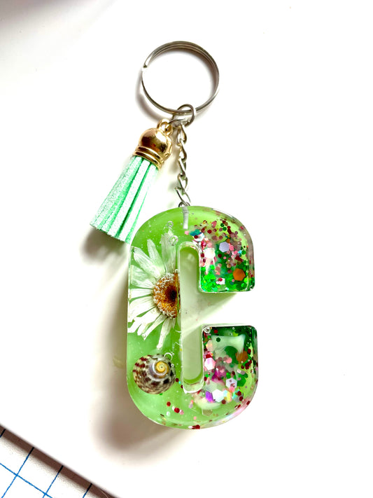 Porte clé à personnaliser fleur séchée et coquillage