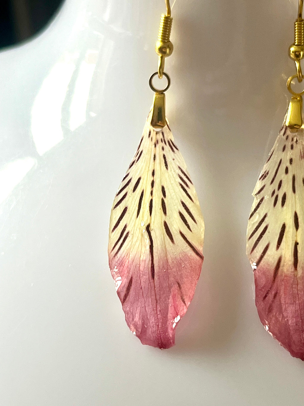 Boucles d’oreilles Alstroemeria Pétale Naturel – Rose & Ivoire