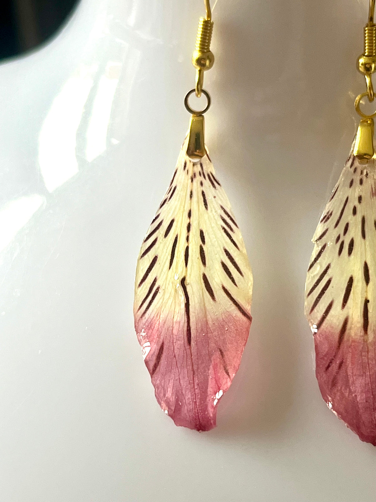 Boucles d’oreilles Alstroemeria Pétale Naturel – Rose & Ivoire