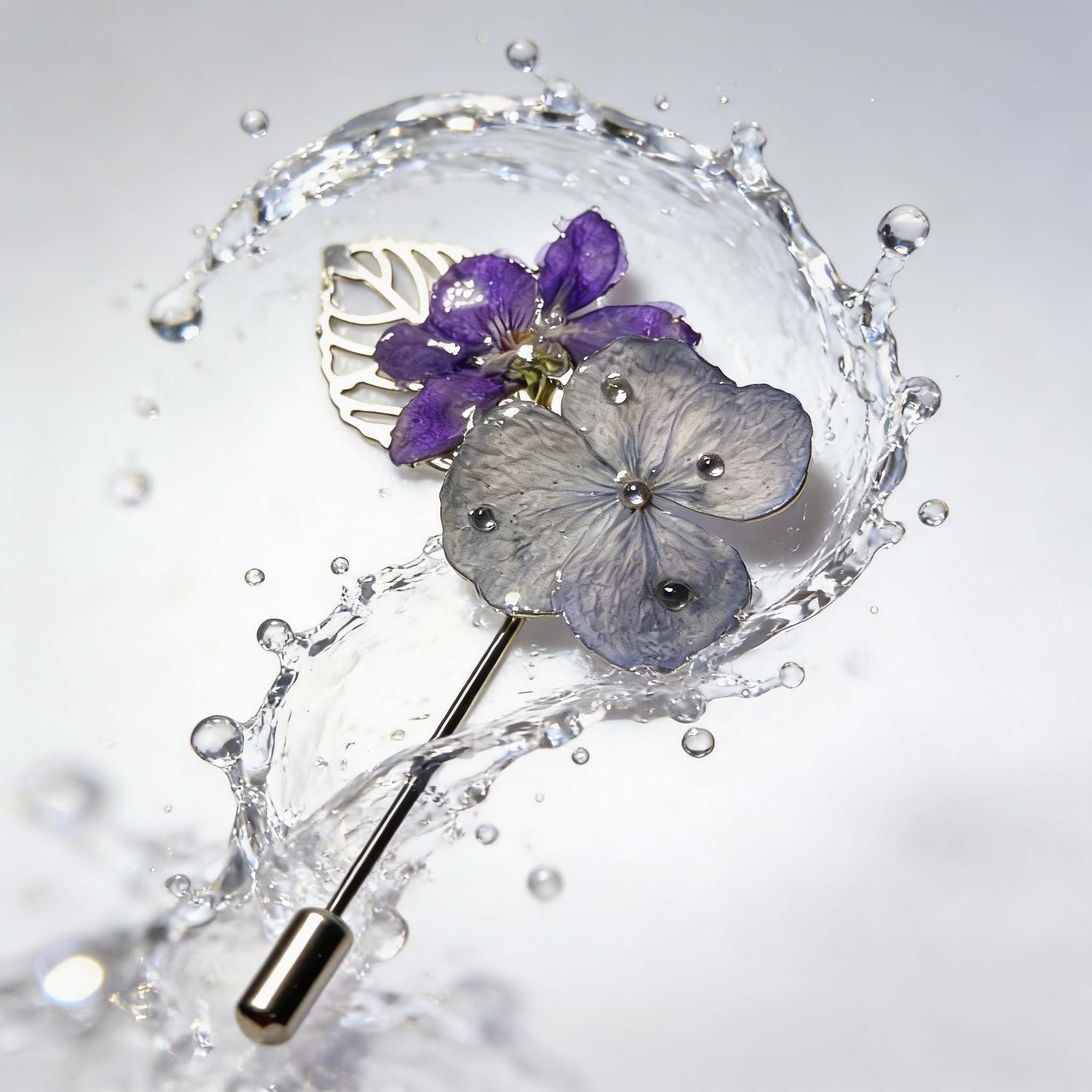 Épingle broche Violette & hortensia