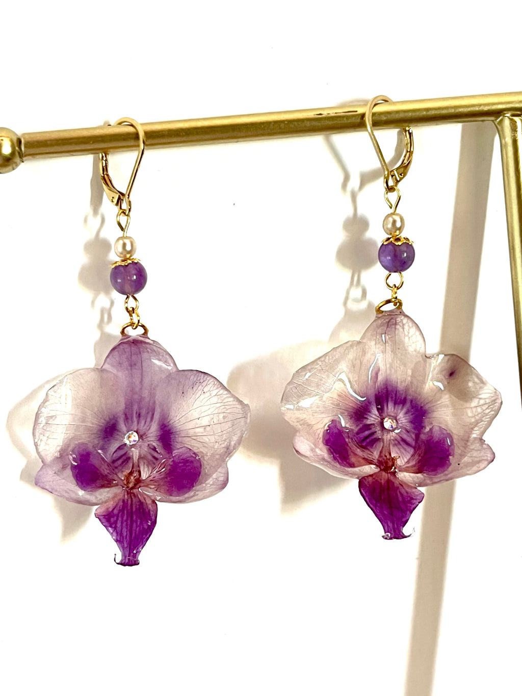 Orchid & Amethyst Earrings – Preserved Natural Flower