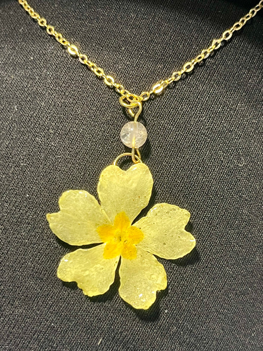Collier fleur primevère jaune & citrine