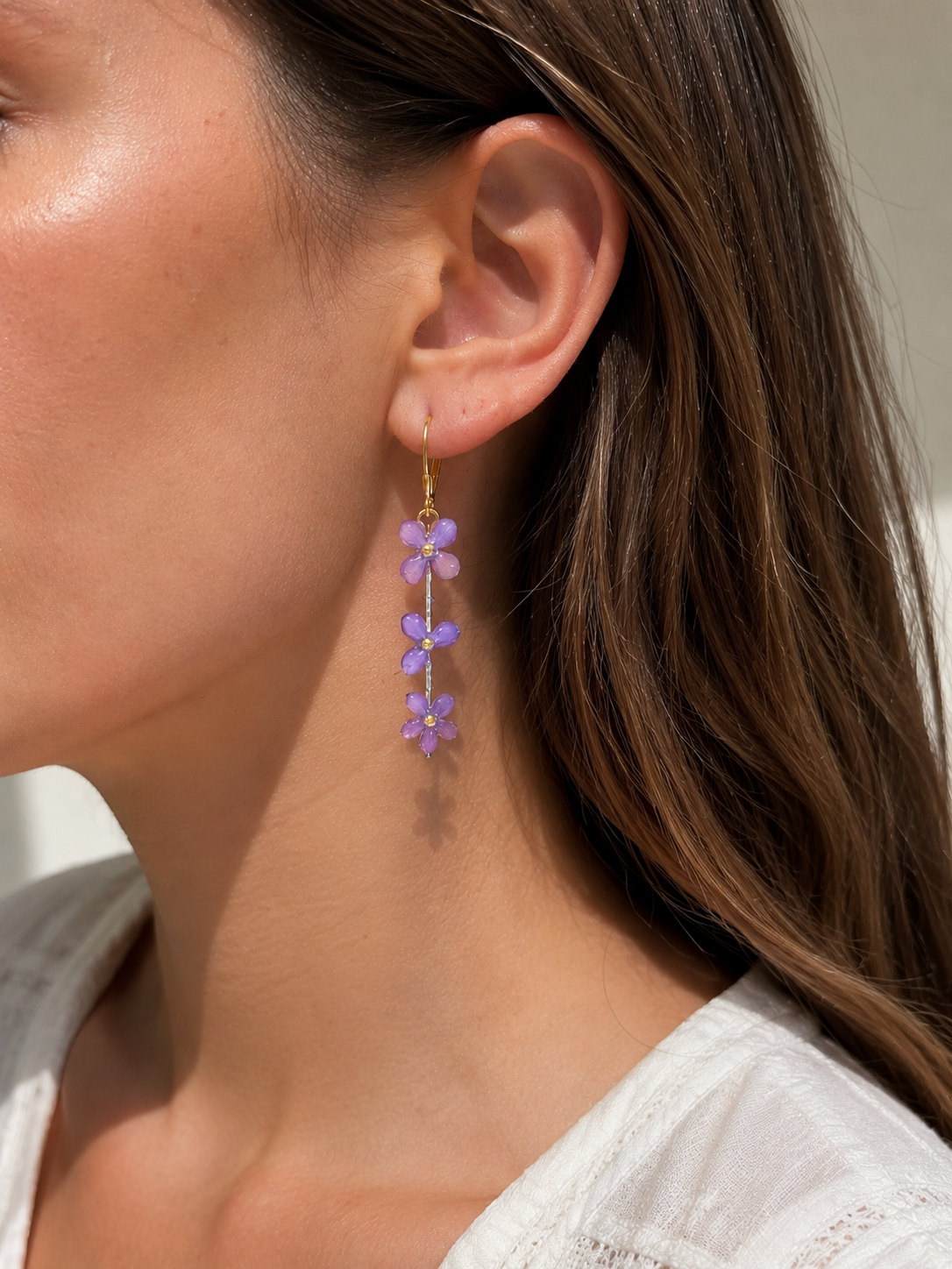 Boucles d’oreilles en fleurs de lilas naturelles