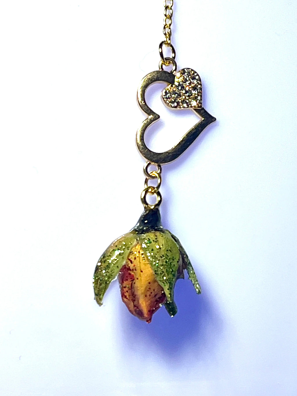 Collier Bouton de Rose orange & coeur zircons Aux fleurs de Chloé
