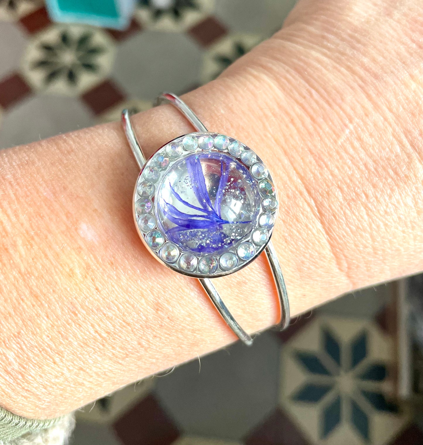 Bracelet manchette Bleuet & strass