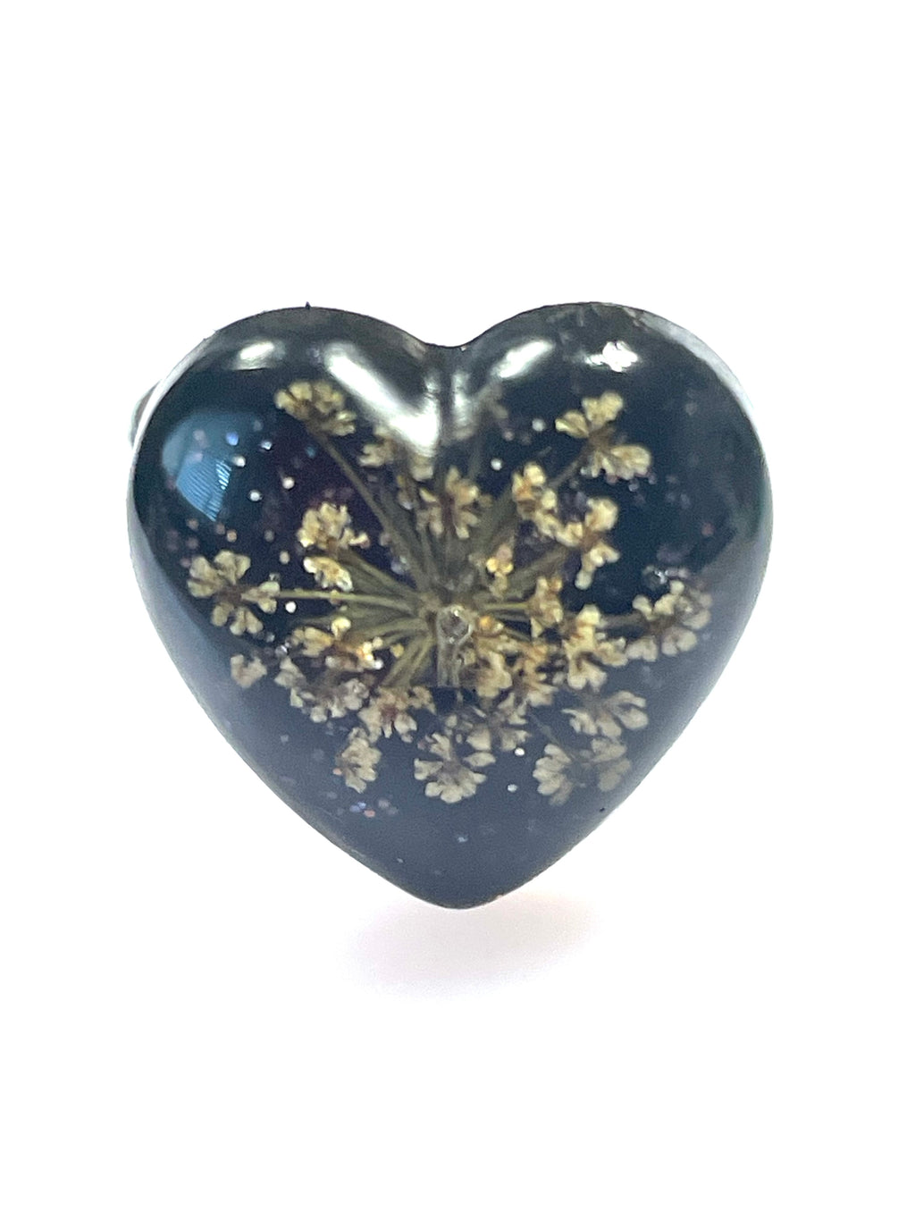 Bague petit cœur noir Fleurs de carotte sauvage - Aux fleurs de Chloé Bague petit cœur noir Fleurs de carotte sauvage Bague Bague