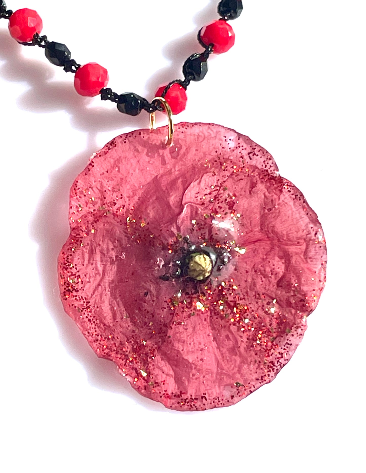 Collier Coquelicot & perles de verre