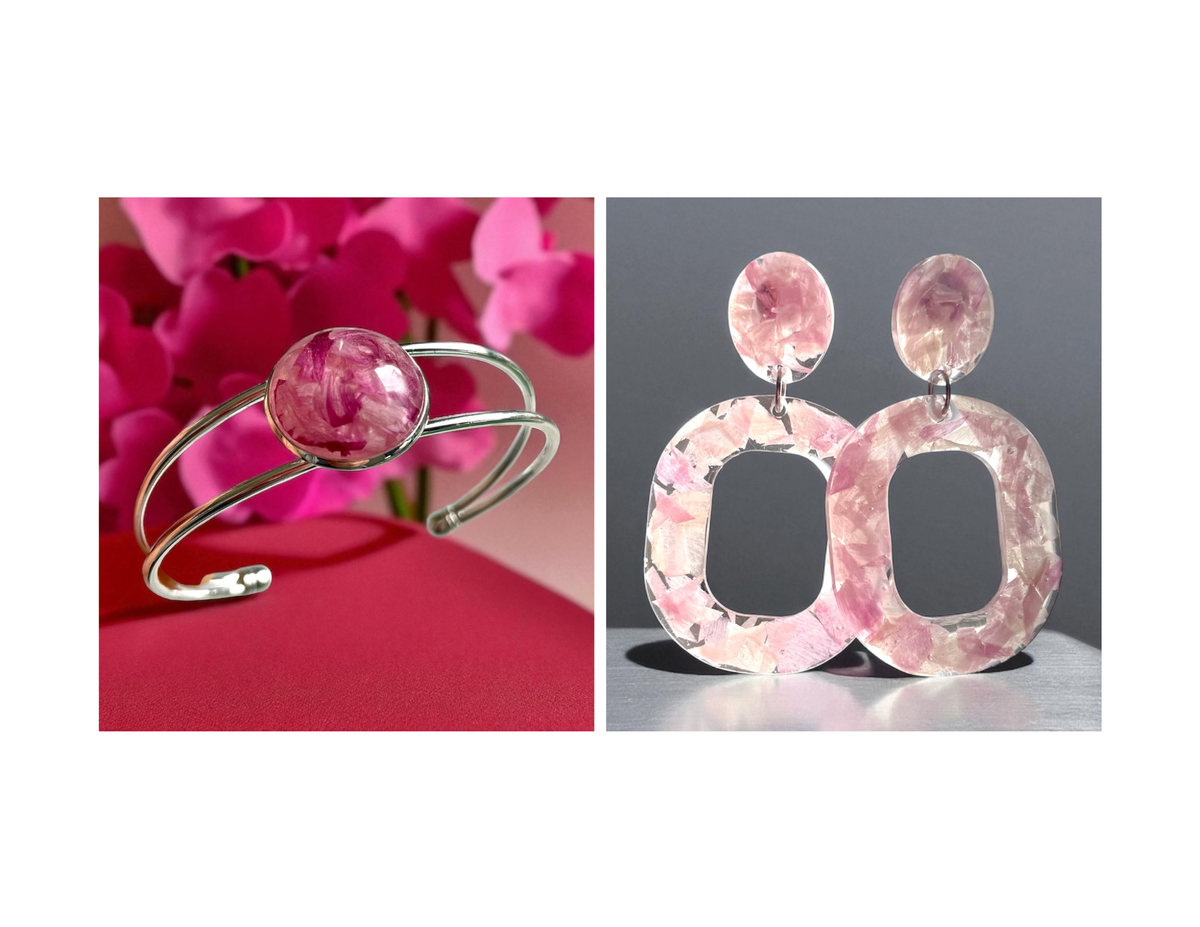 Bijoux avec fleurs bouquet de mariée