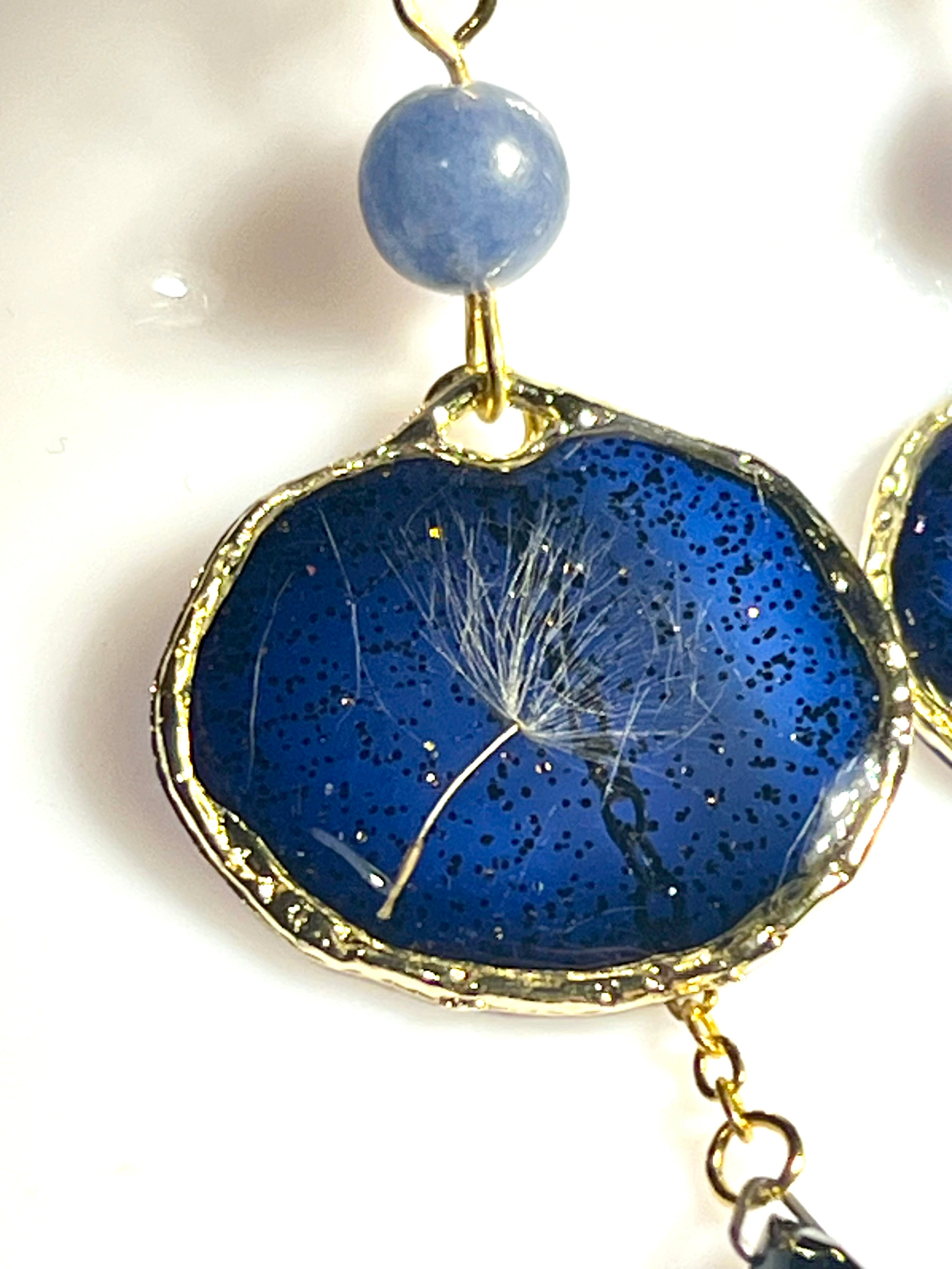 "Midnight Blue Dandelion Radiance" Handmade Earrings