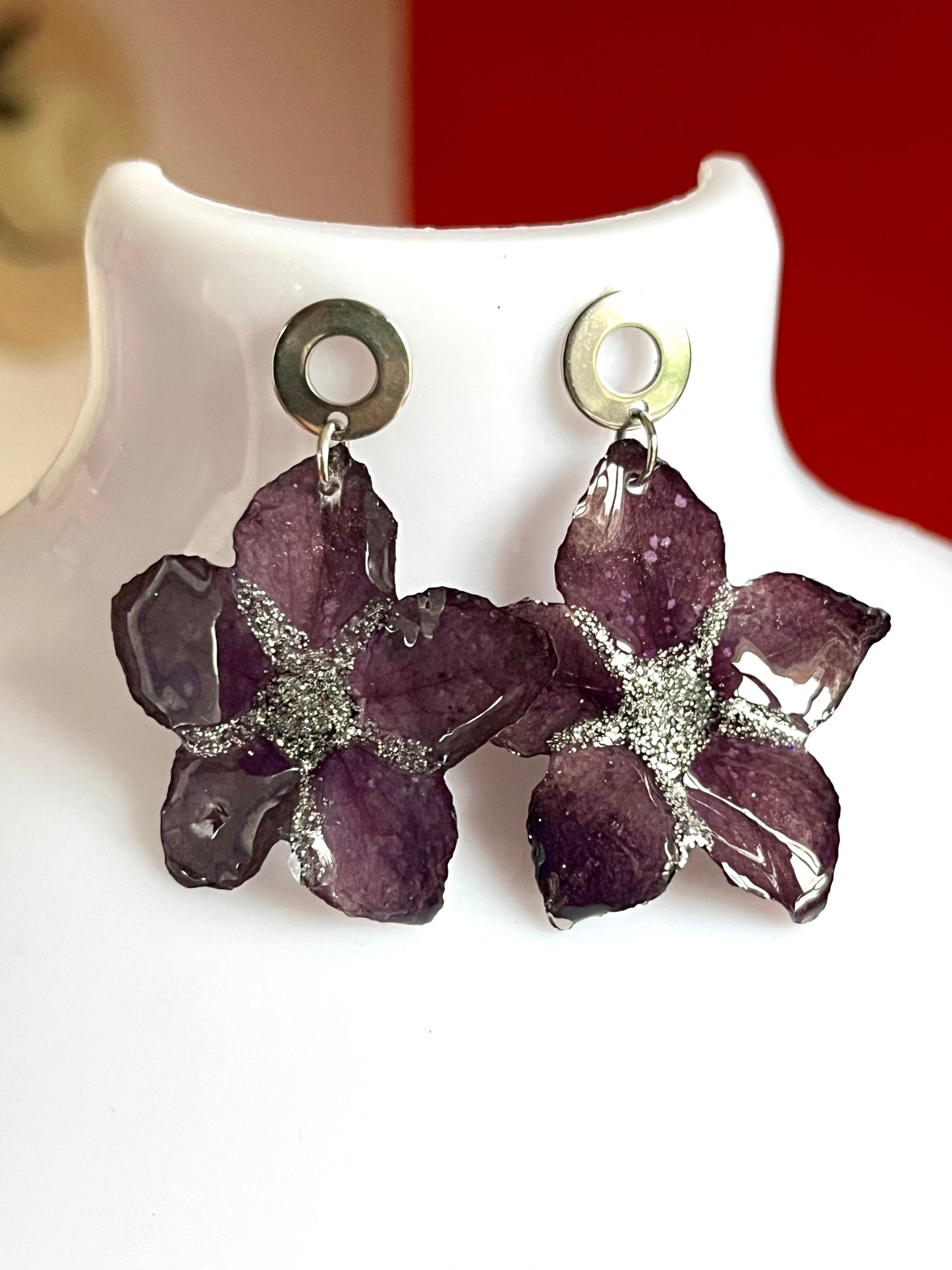 Boucles d’oreilles « Fleur de Tabac Naturelle » – Violet Prune