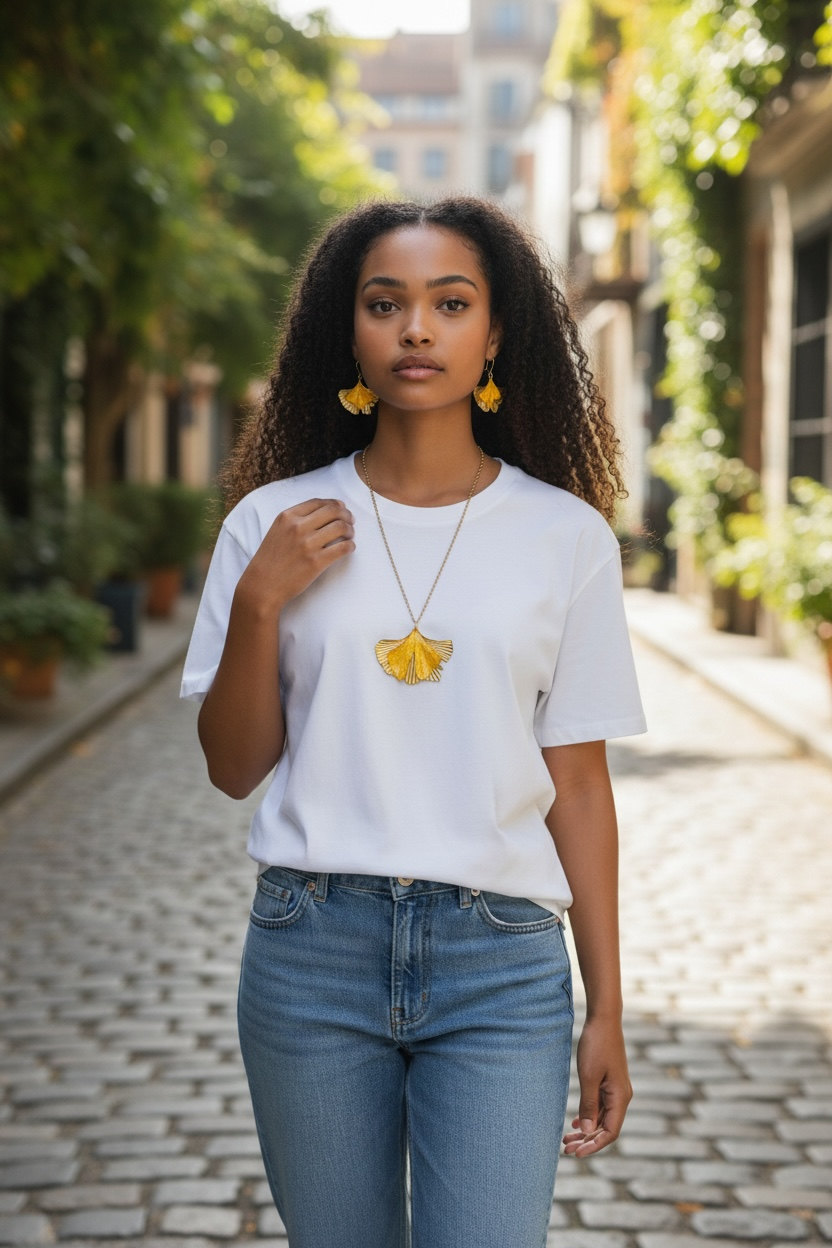 Parure bijoux duo de feuilles de Ginkgo - Aux fleurs de Chloé Parure bijoux duo de feuilles de Ginkgo Parure bijoux Parure bijoux