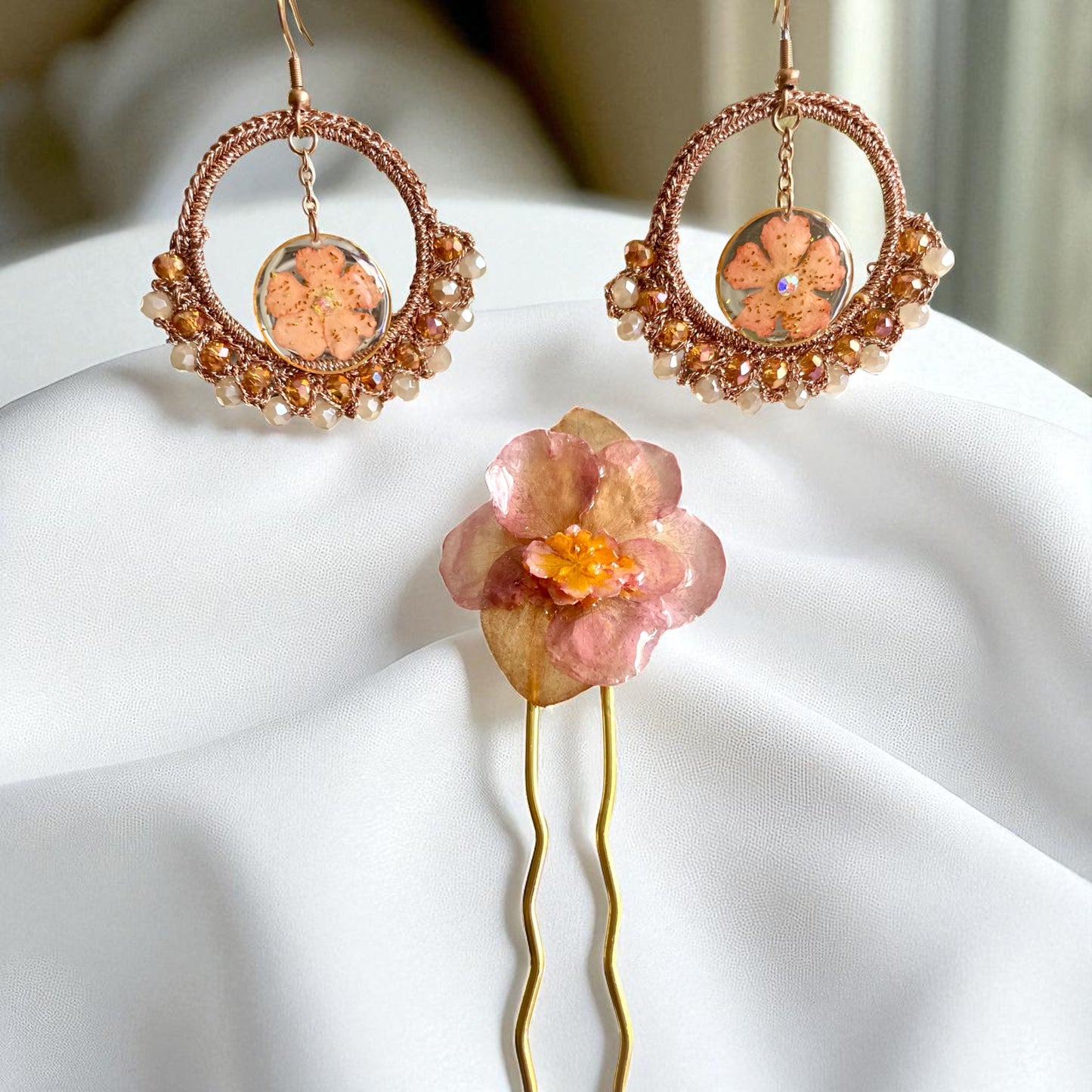 Boucles d’oreilles or rose fleur de Lantana