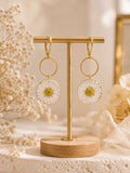 Boucles d’oreilles pâquerette naturelle – Fleur véritable en résine