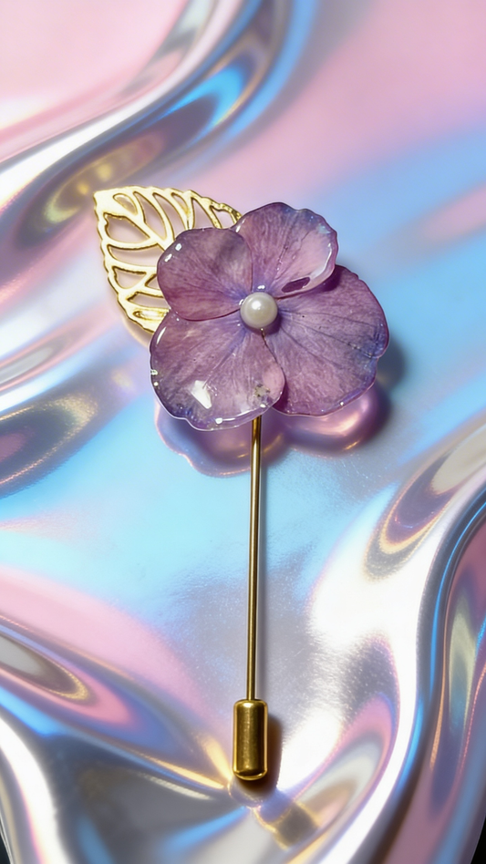 Épingle broche hortensia rose
