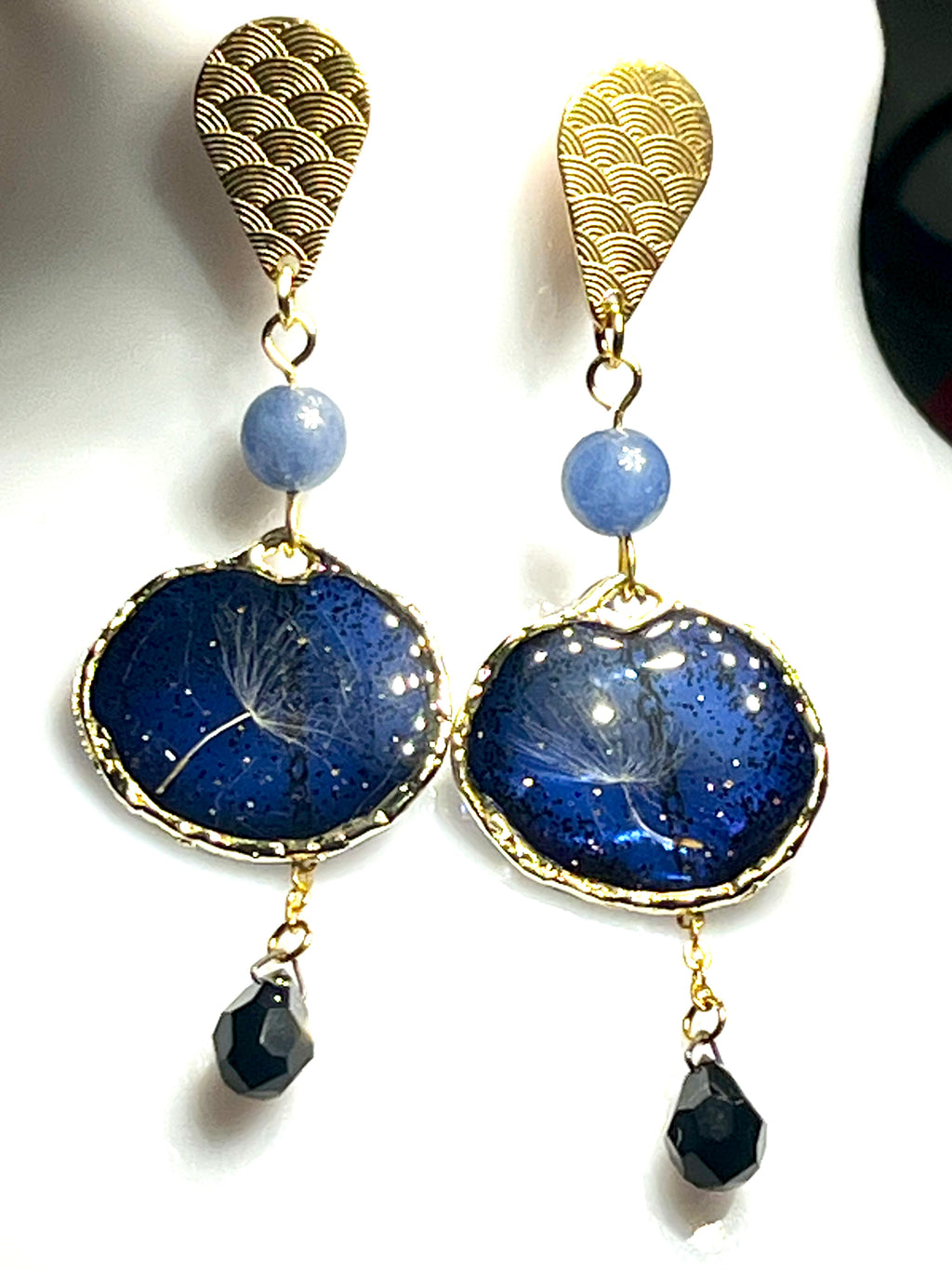 "Midnight Blue Dandelion Radiance" Handmade Earrings