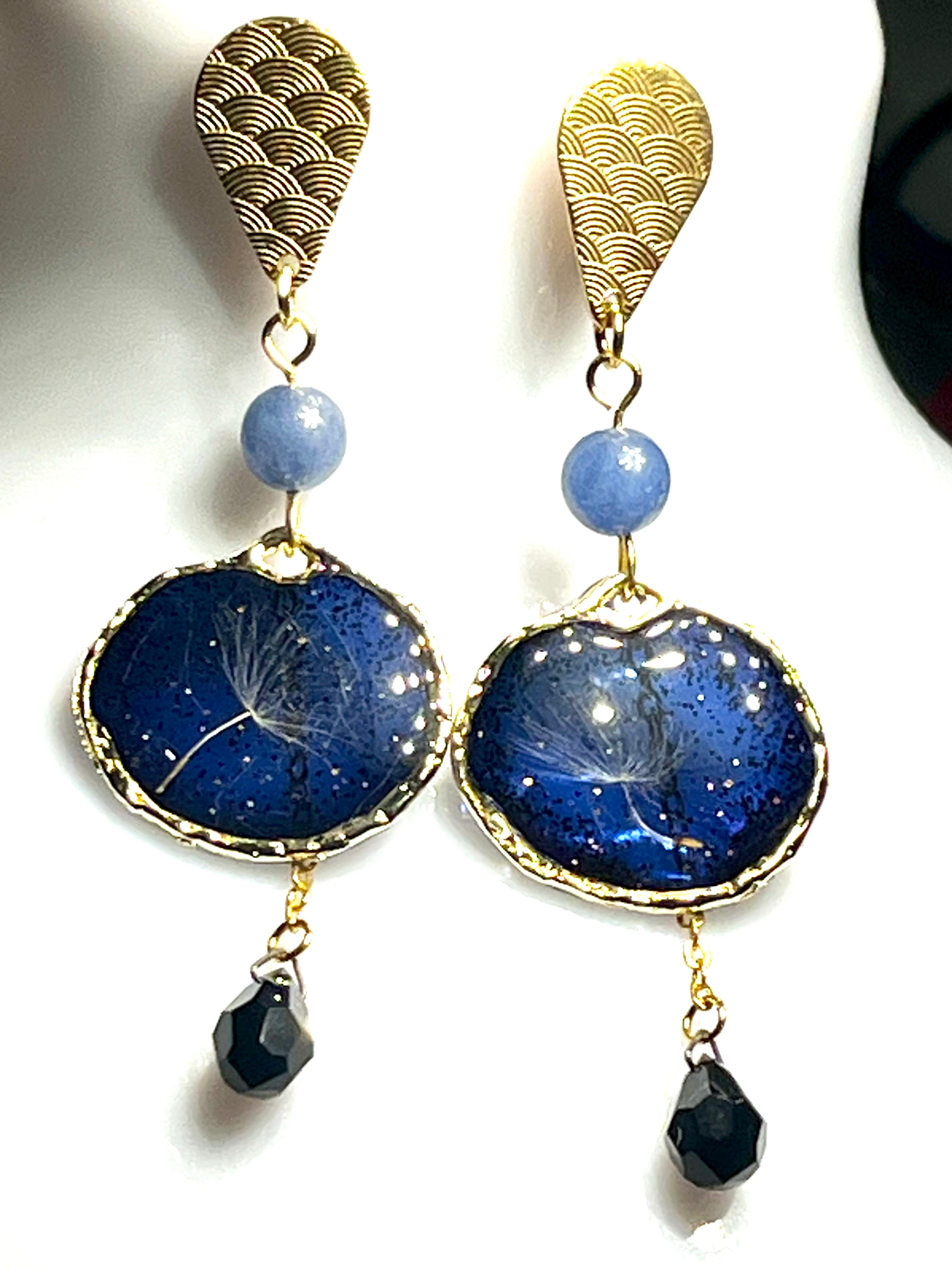 "Midnight Blue Dandelion Radiance" Handmade Earrings
