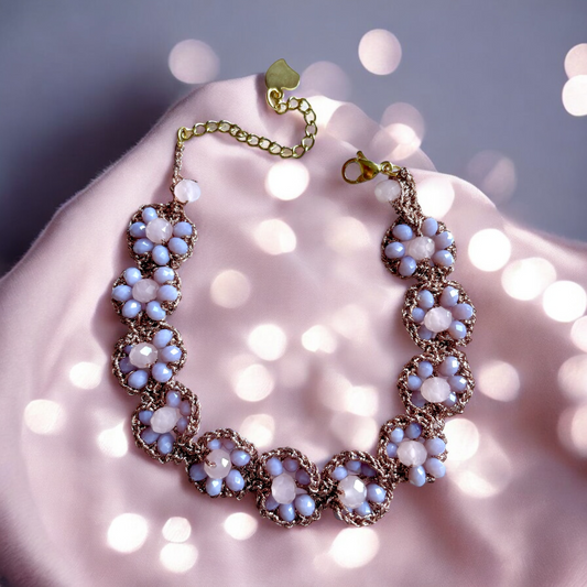 Bracelet Fleurs de perles de verre rose & mauve