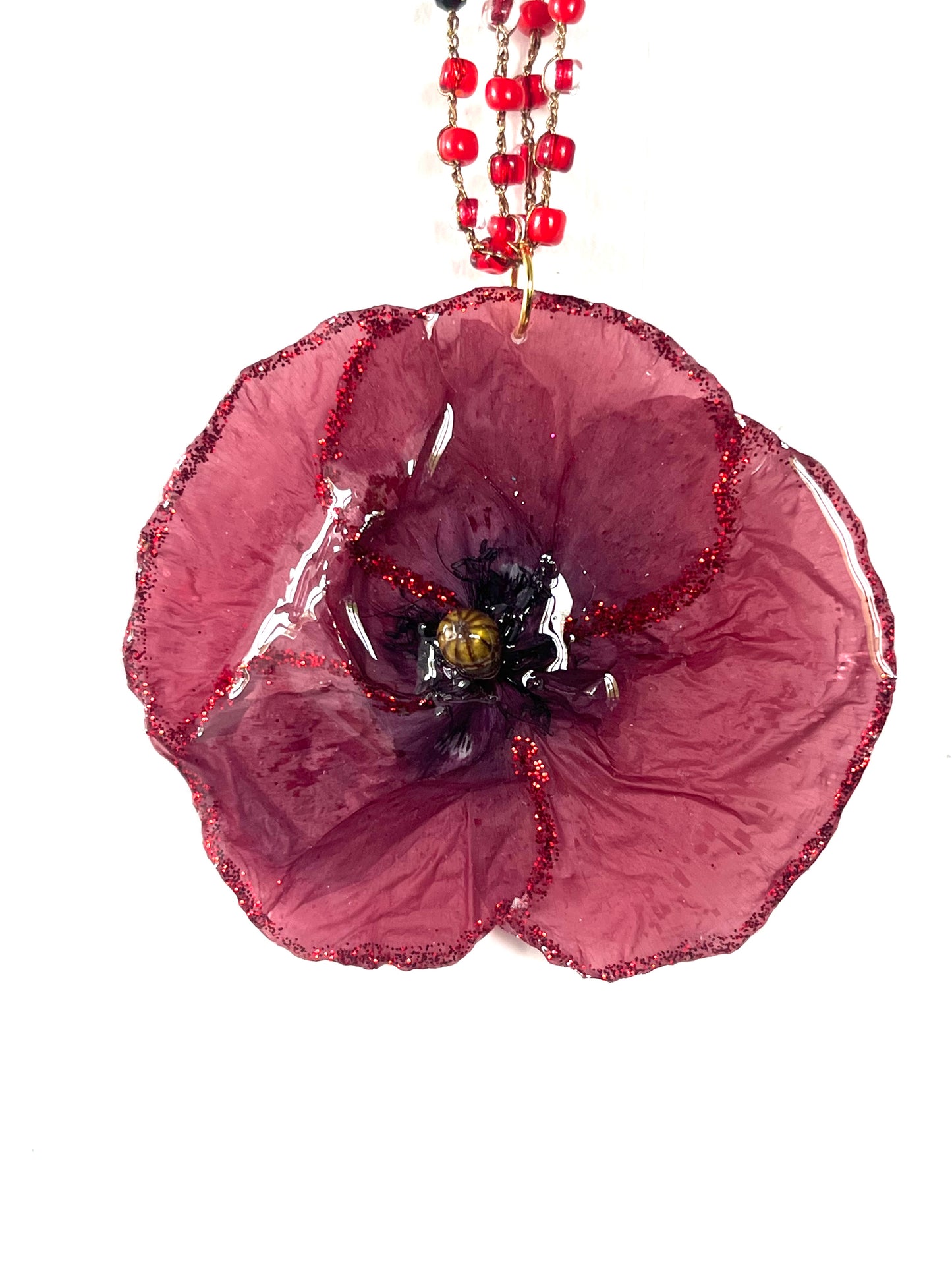 🌺 Collier Coquelicot Naturel – Fleur véritable rouge 🌺