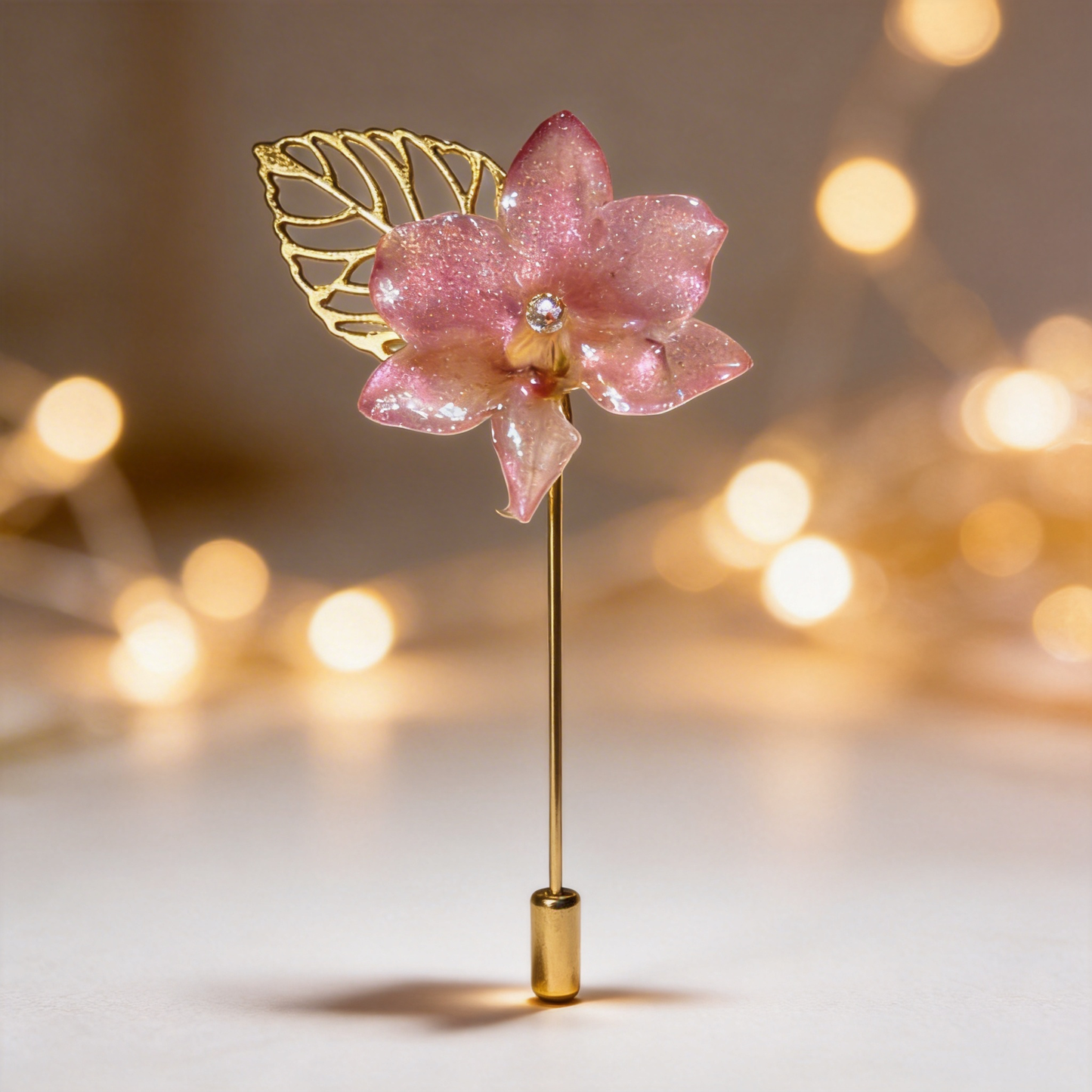 Épingle broche mini orchidée rose