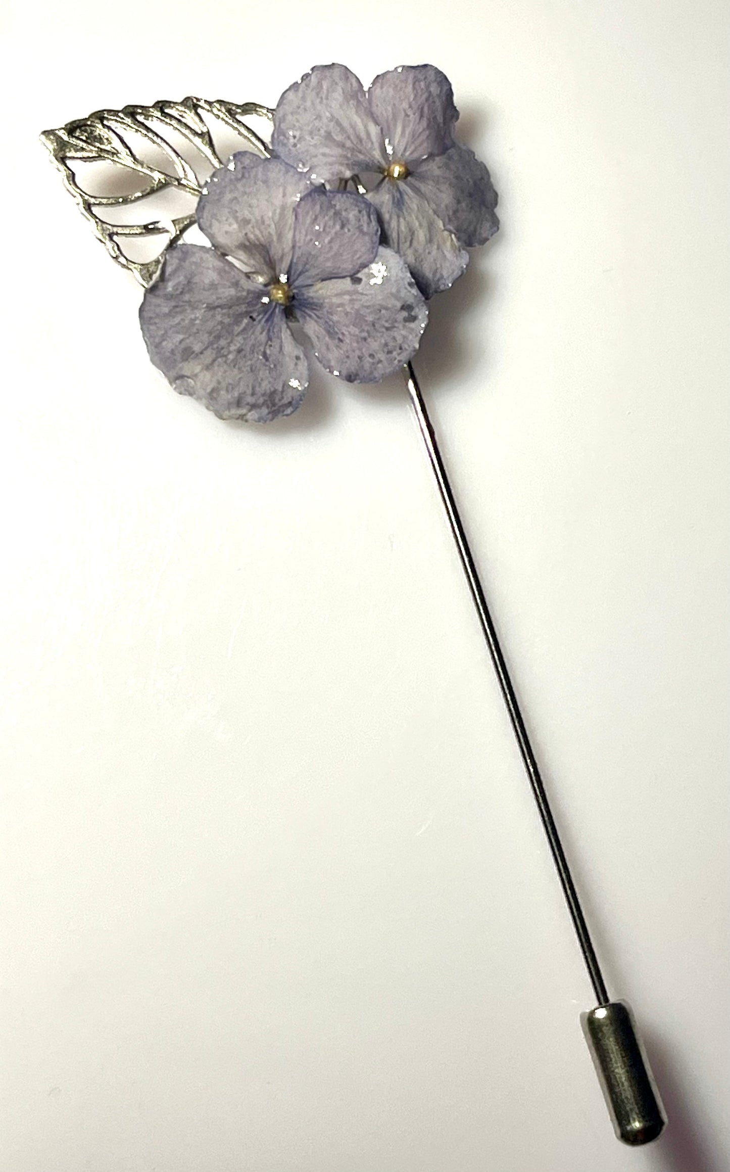 Épingle broche double fleur hortensia bleu