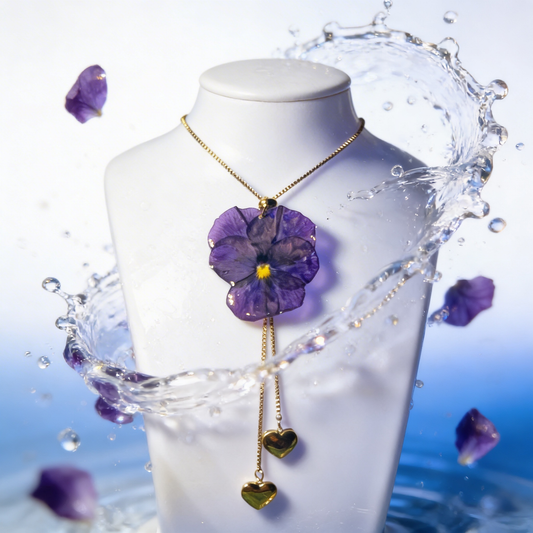Collier ajustable avec fleur de pensée violette