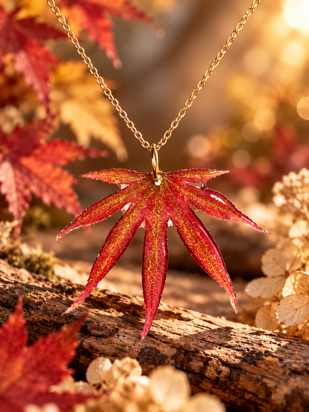 Collier feuille d’érable naturelle – Bijou artisanal d’automne