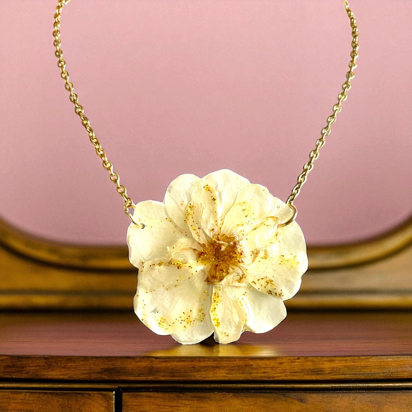 Collier choker Rose pailletée or