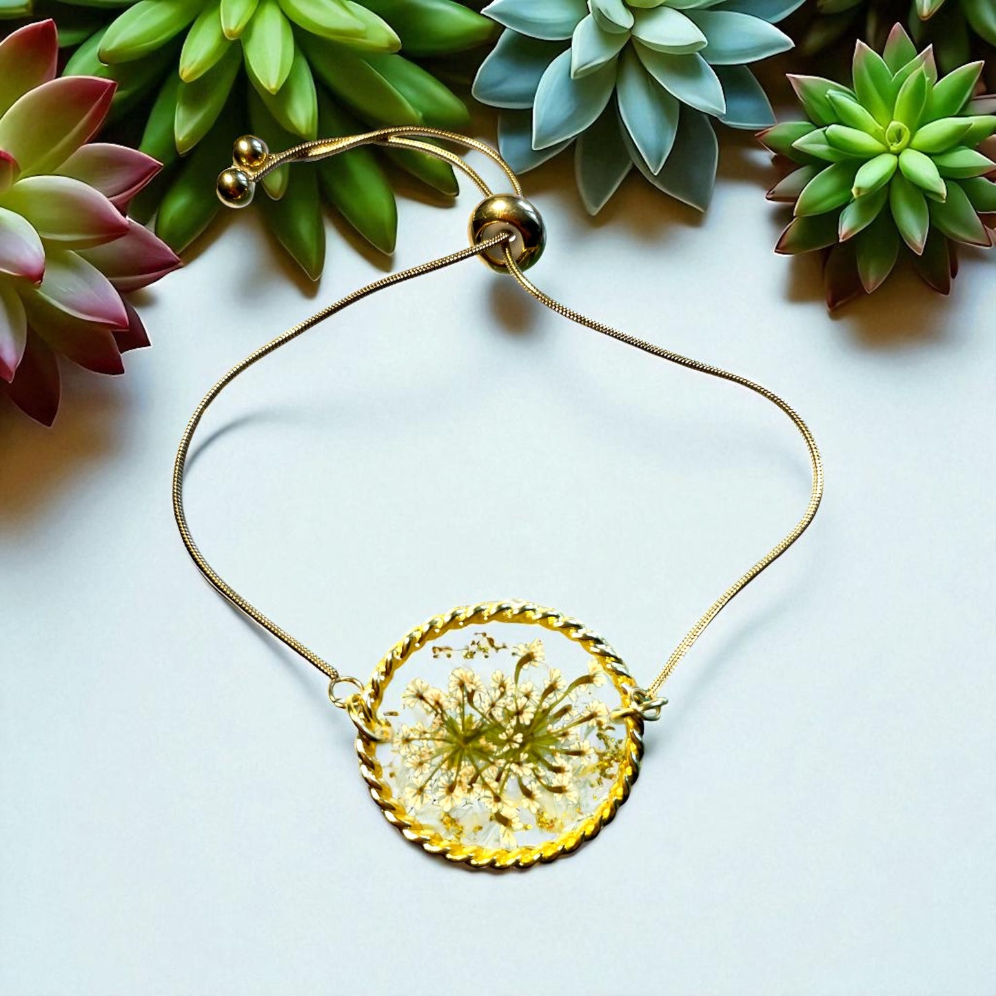 Bracelet fleur de carotte sauvage doré