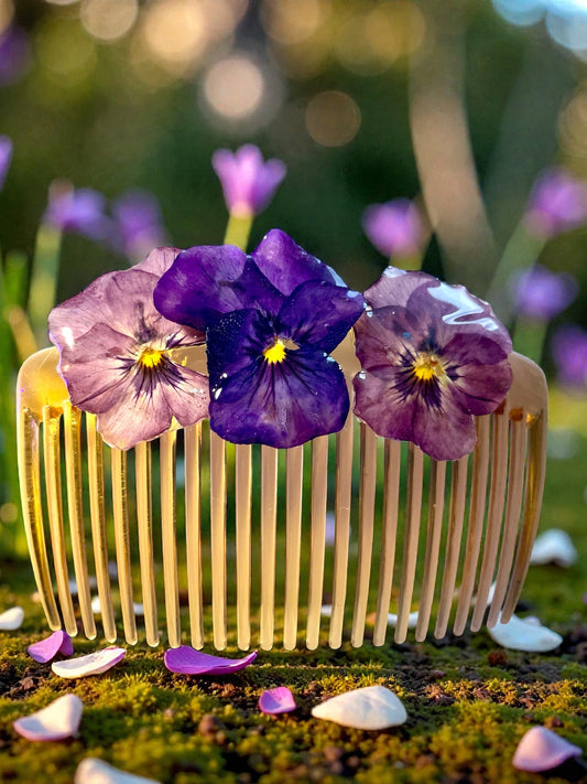 Peigne trio Pensées - Aux fleurs de Chloé Peigne trio Pensées Peigne cheveux Peigne cheveux