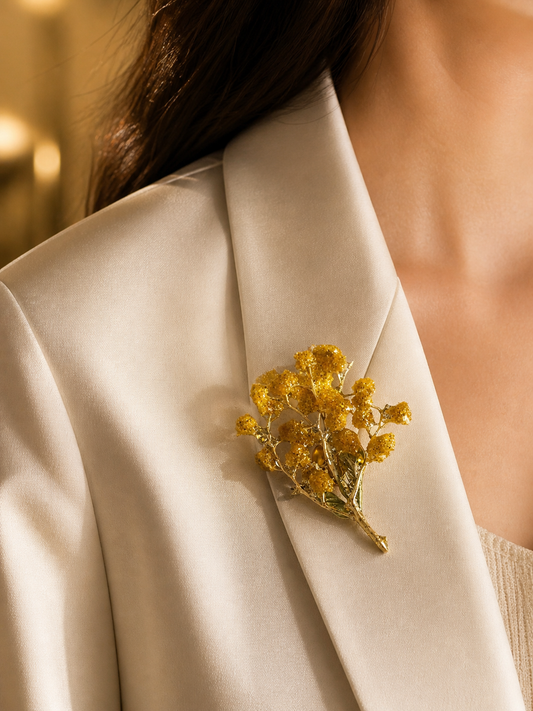 Pin’s 🌼 Broche Mimosa Naturel – Élégance Florale