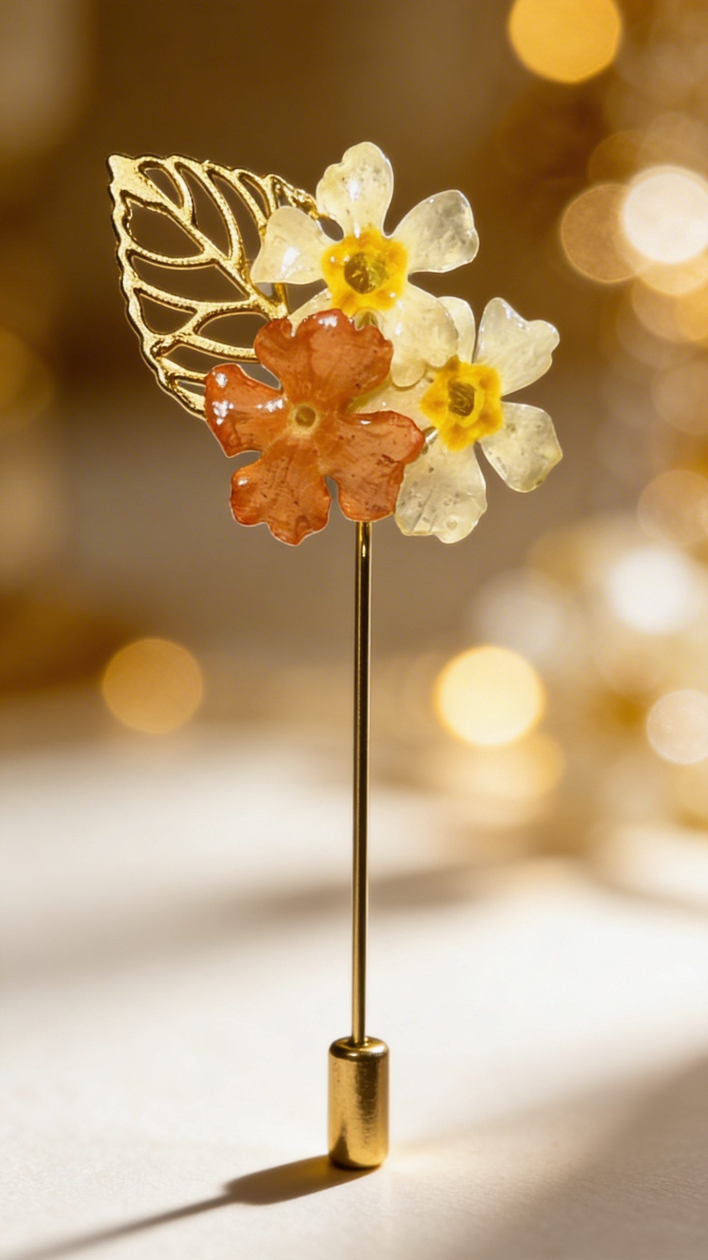 Épingle broche fleurs de primevères & lantana