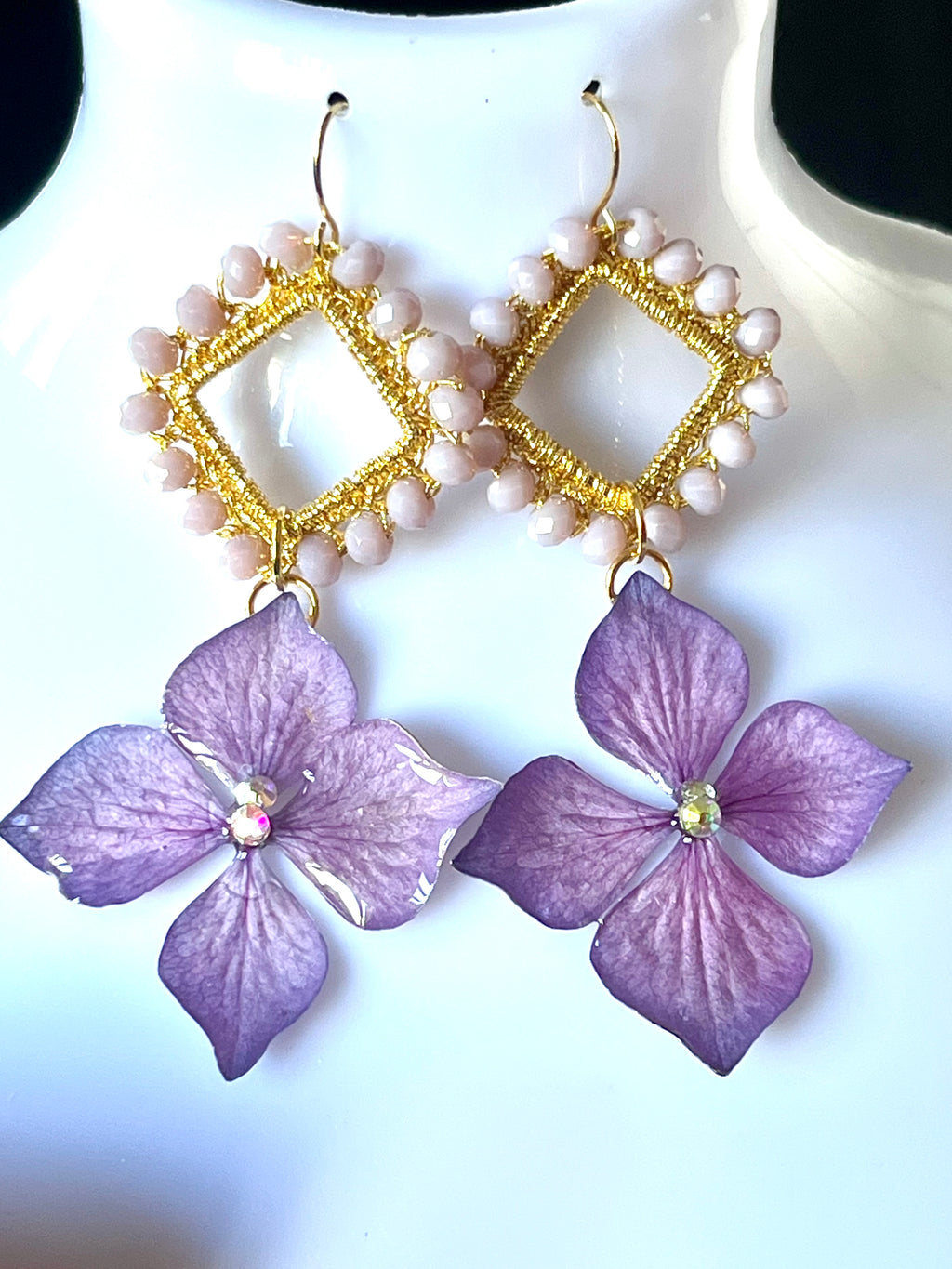 Boucles d’oreilles Hortensia & Perles au crochet
